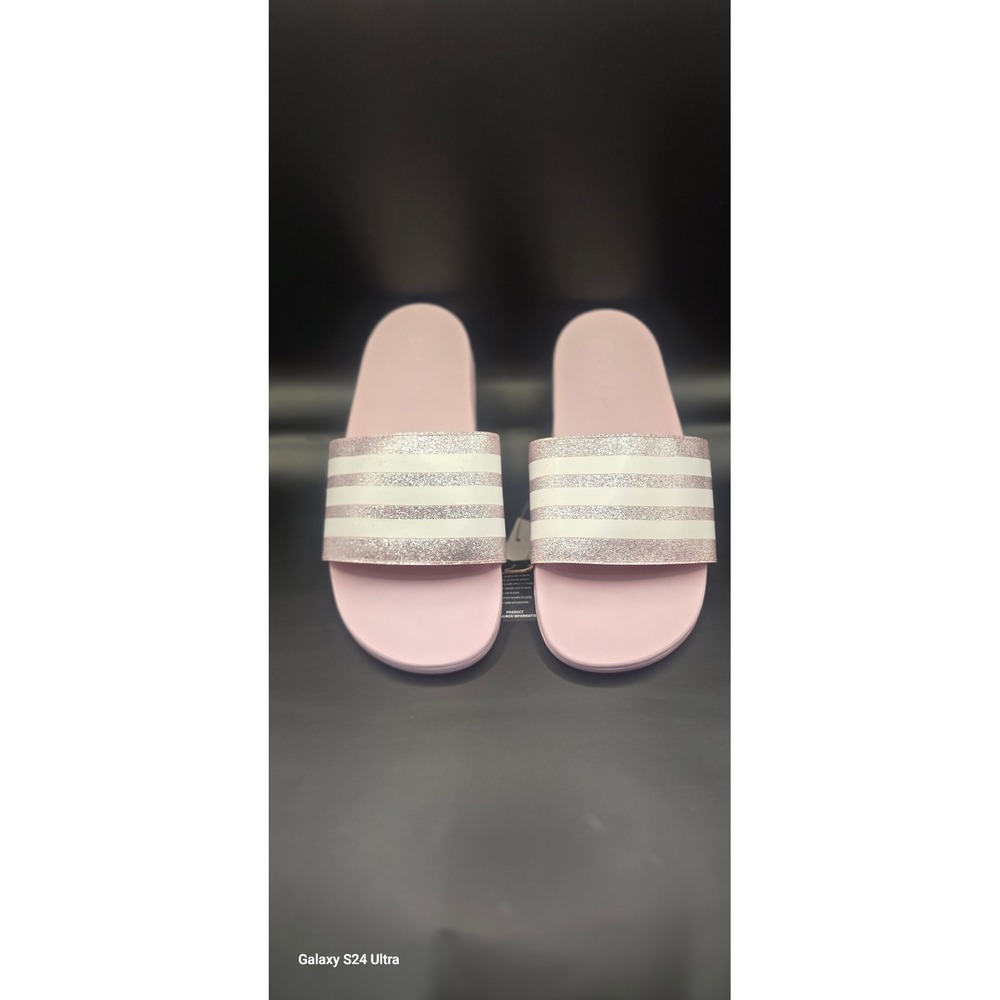 Adidas Adilette Comfort Pink White Glitter Slides Sandals FY8834 Womens Size 6